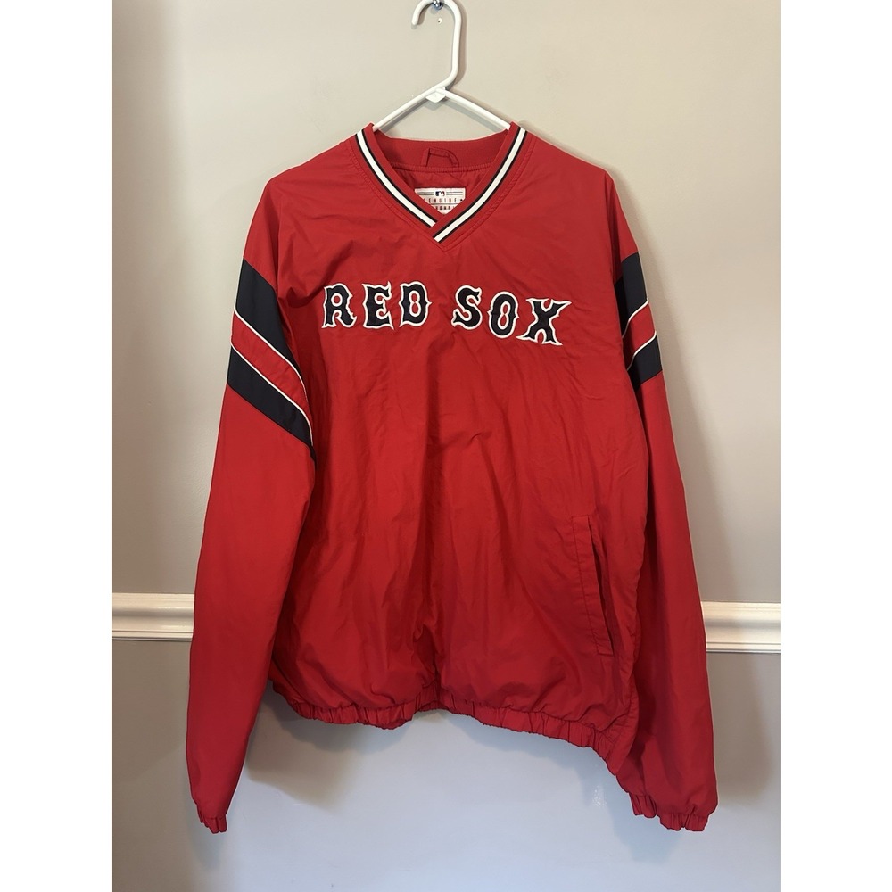 Boston Red Sox Jacket Men's Large Pullover V Neck Side Zip Jersey Lined Pockets